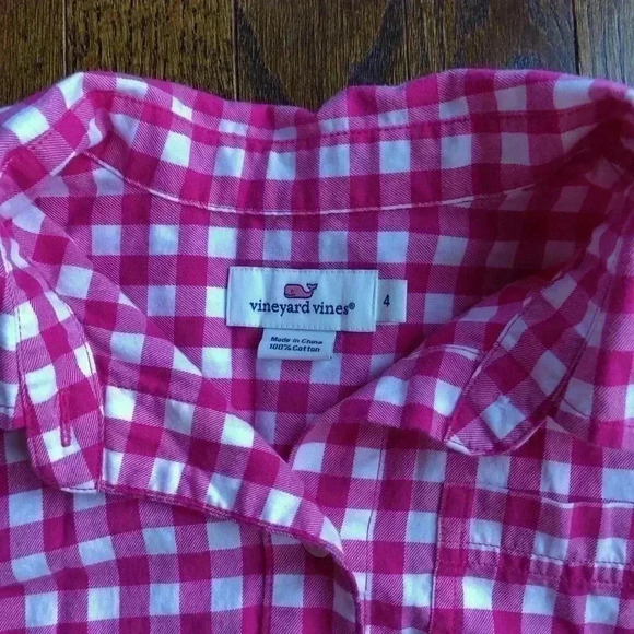 vineyard vines Women’s 4 Pink/White Gingham Signature Cotton Button-Down Shirt - Picture 2 of 10